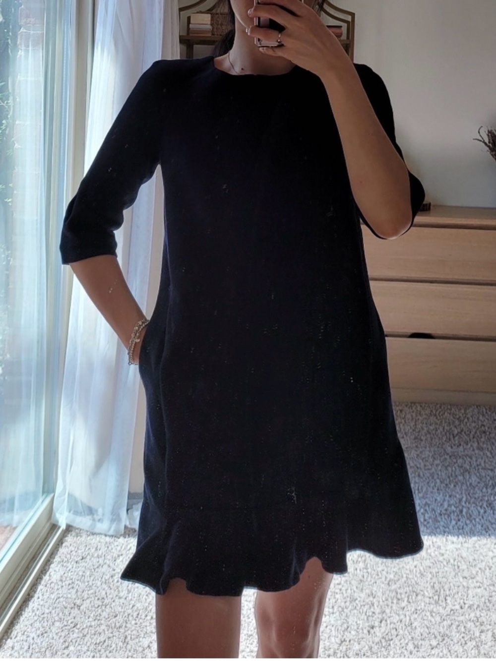 Marni wool mini dress Italy shift flounce three quarter sleeve classic office